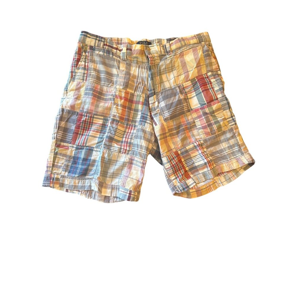 Polo Ralph Lauren Mens Madre Patchwork Plaid Cotton Shorts Size 35 Multicolor